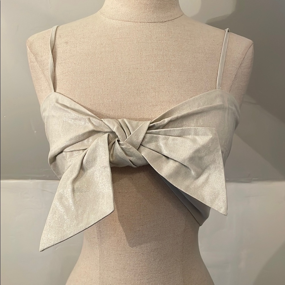 Jason Wu Champagne Beige Tie Front Bow Bustier Crop Top Medium